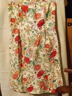 Old Navy White Strapless Dress with Red, Pink & Green Floral Print